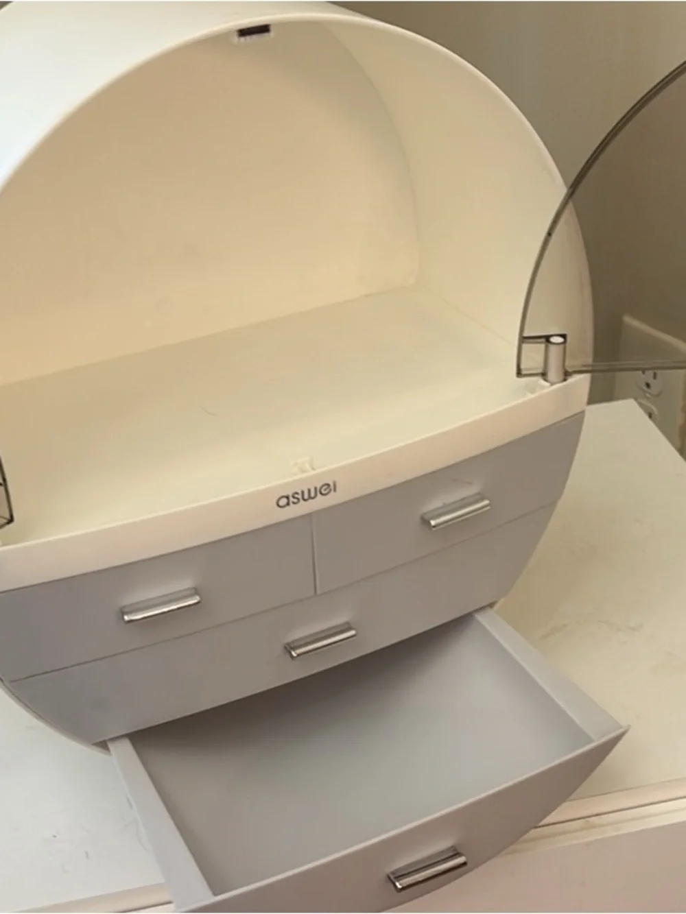 Gray Round Organizer with Drawers